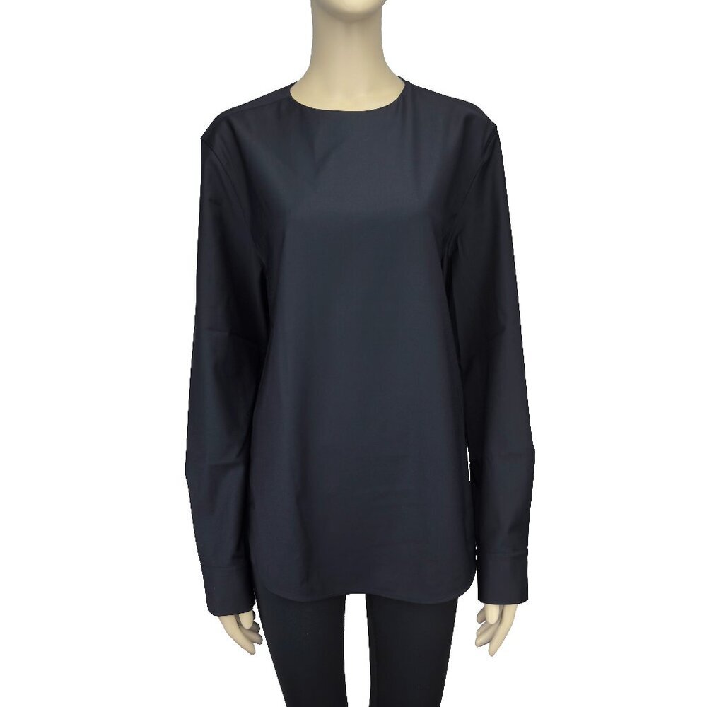 COS Buttoned Shoulder Office Minimalist Dark Blue Long Sleeves Top Blouse sz S